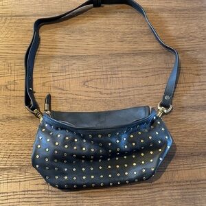 Studded Black Leather Shoulder Bag